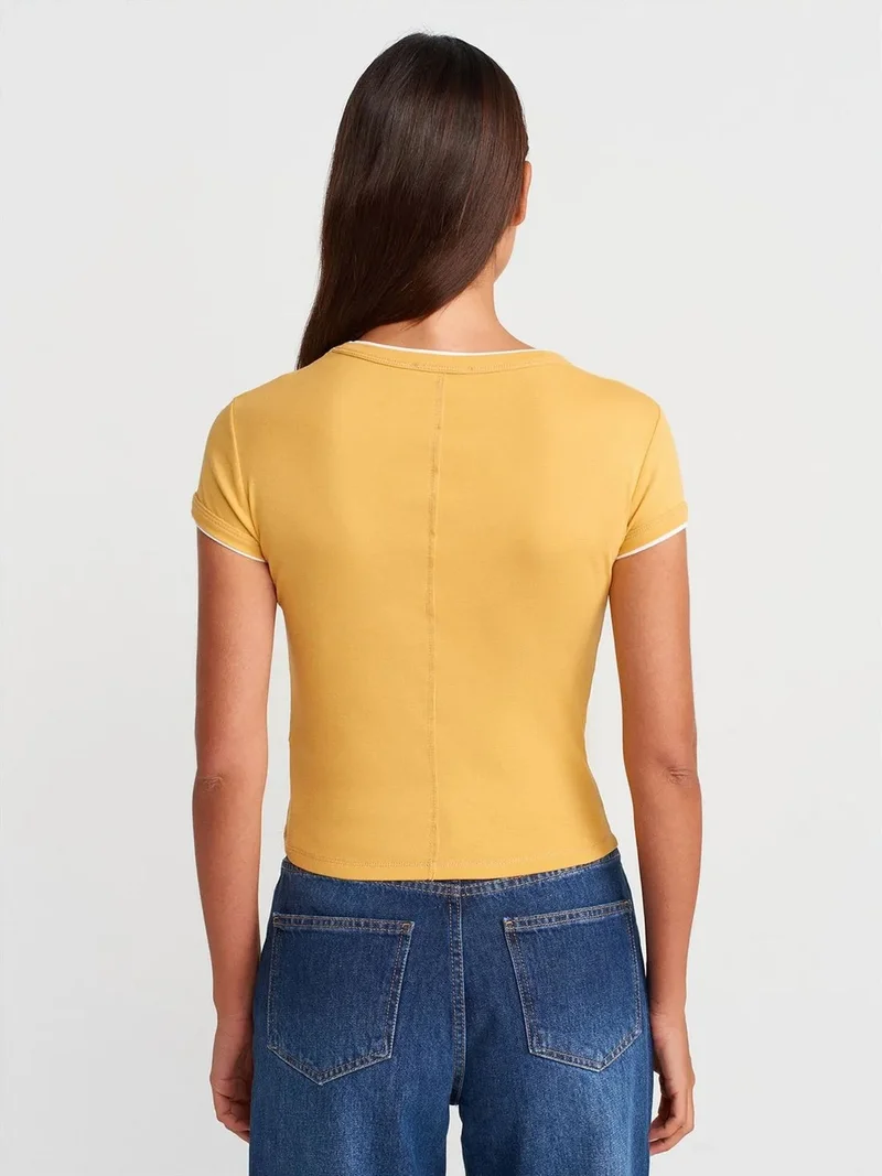 ديلفين DILVIN Women's Slim Fit Cotton Crop T-Shirt