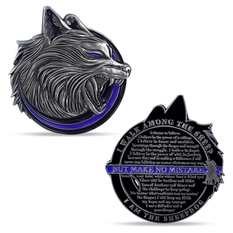 Imasoner Police Challenge Coin Thin Blue Line Military Gift I May Walk Among The Sheep But Make No Mistake I Am The Sheepdog - Image 2