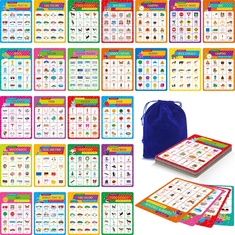 Gethelud Road Trip Bingo Game 30 DoubleSided Game Boards Animal Holiday Building Vehicle Themes DryErase Scavenger Hunt Bingo Games for Road Trip Car Travel Outdoor Activities for Kid Adult - Image 3