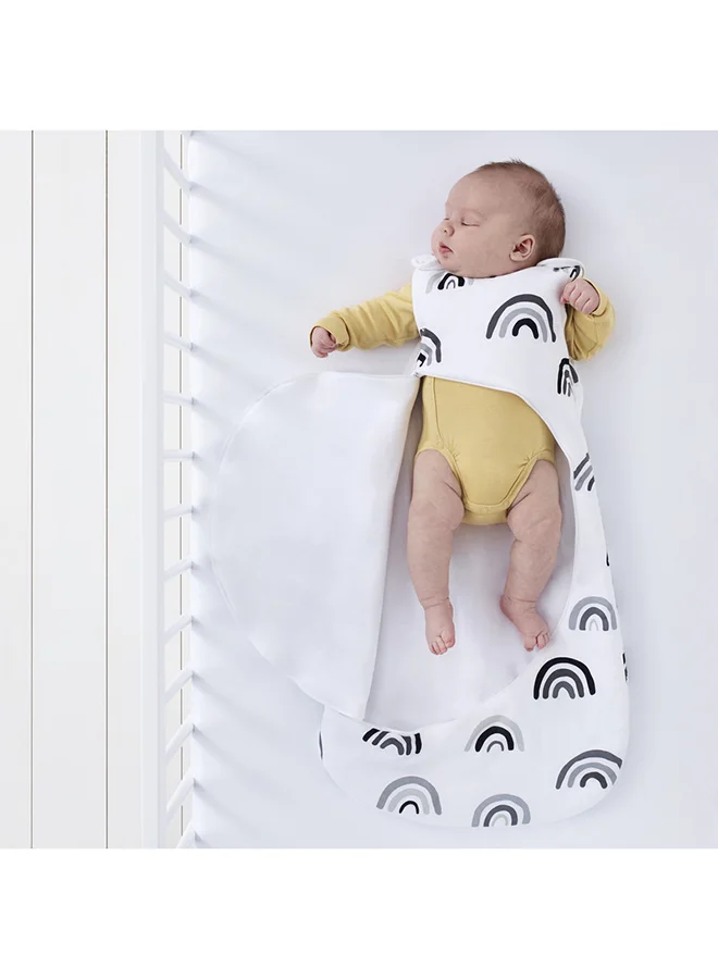 Snuz Pouch Sleeping Bag For Infant And Baby 2.5 Tog Clever Nappy Change Zip Material 100% Cotton For Temperatures Within 16 - 20 Celsius Suitable From 0 - 6Months Max.Length 68 Cm - Mono Rainbow