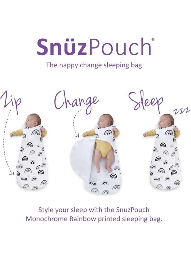 Snuz Pouch Sleeping Bag For Infant And Baby 2.5 Tog Clever Nappy Change Zip Material 100% Cotton For Temperatures Within 16 - 20 Celsius Suitable From 0 - 6Months Max.Length 68 Cm - Mono Rainbow