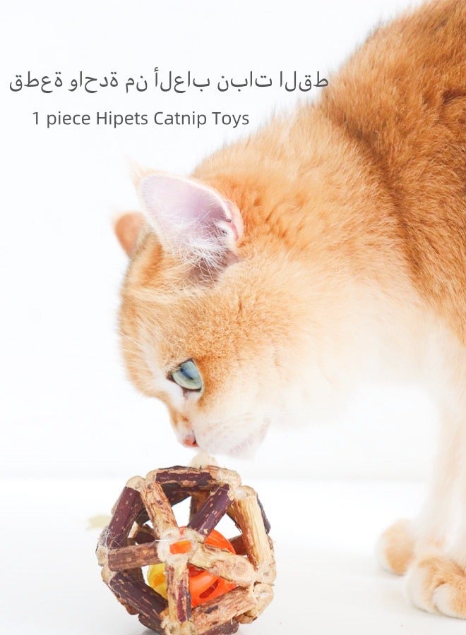 1-Pack Cat Enrichment Toys: Natural Rattan Chew Sticks, Catnip Balls and Bell Balls for Dental Health, Indoor Sound Stimulation and Play - Image 1