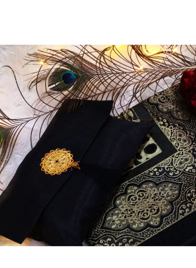 زيوش سجادة صلاة تركية فاخرة مع حقيبة مطابقة باللون الأسود - Image 2