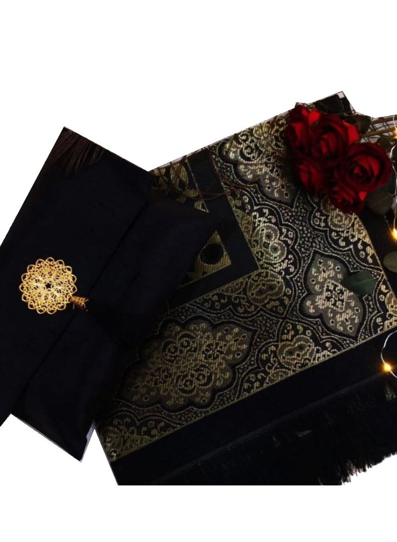 زيوش سجادة صلاة تركية فاخرة مع حقيبة مطابقة باللون الأسود - Image 1