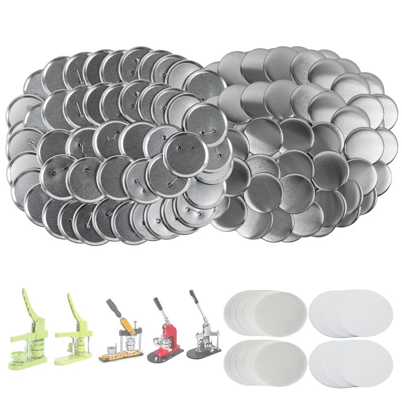 Mostme 100 Sets 3 inch Button Maker Supplies 75mm Button Supplies Parts Badge Part Buttons Making Supplies Includes Metal Pin Back Cover Metal Shells Blank PaperClear Film