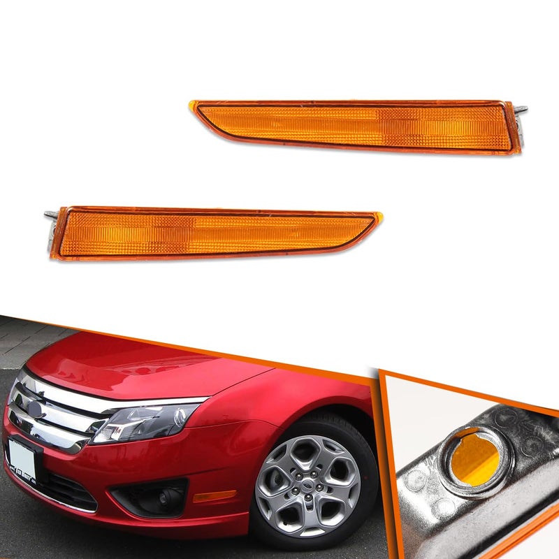ADIIL Amber Lens Front Bumper Side Marker Signal Light Housing Kit Replacement Kit Compatible with 2010 2011 2012 Ford Fusion