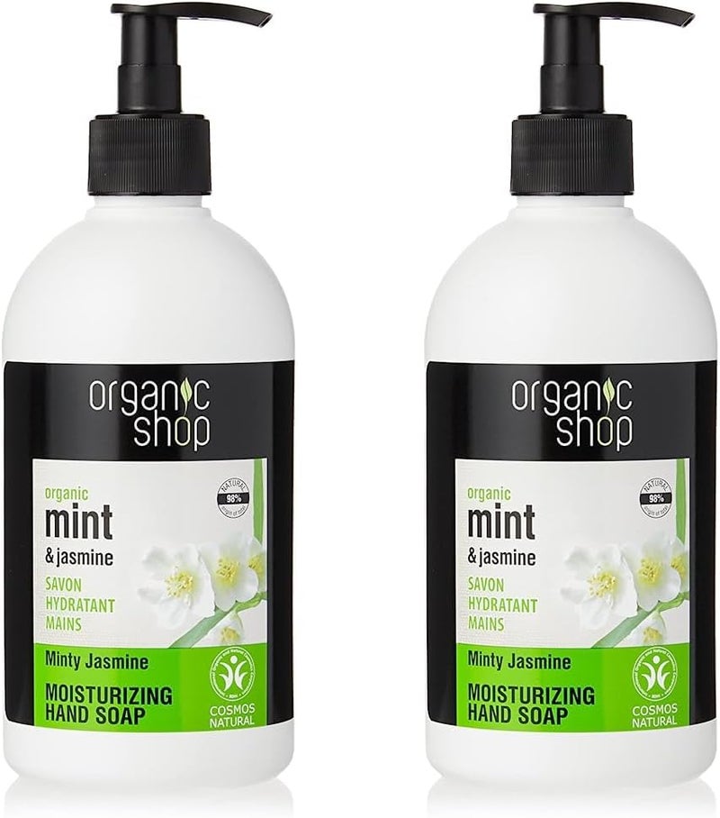 Organic Shop Mint and Jasmine Moisturising Hand Soap 500 ml Pack of 2