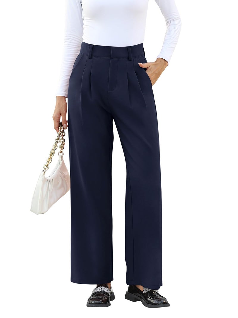 NIMIN High Waisted Work Pants for Women Office Business Casual Pants Dressy Trousers Wide Leg Slacks with Pockets 2024 Navy Blue Medium - Image 4