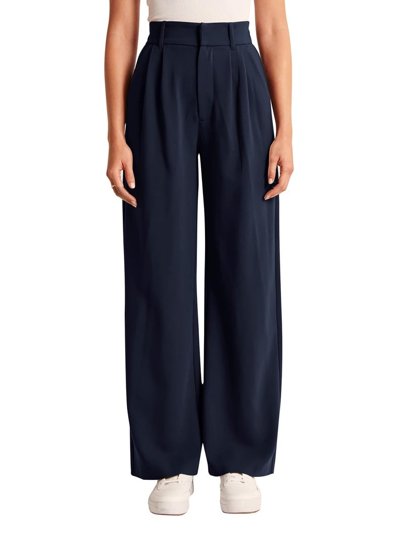 NIMIN High Waisted Work Pants for Women Office Business Casual Pants Dressy Trousers Wide Leg Slacks with Pockets 2024 Navy Blue Medium - Image 2