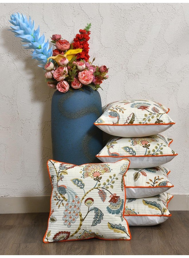 Clasiko Clasiko Cotton 300 TC Cushion Covers Set of 5; 22X22 Inches; Multicolor Peacock  - Image 2