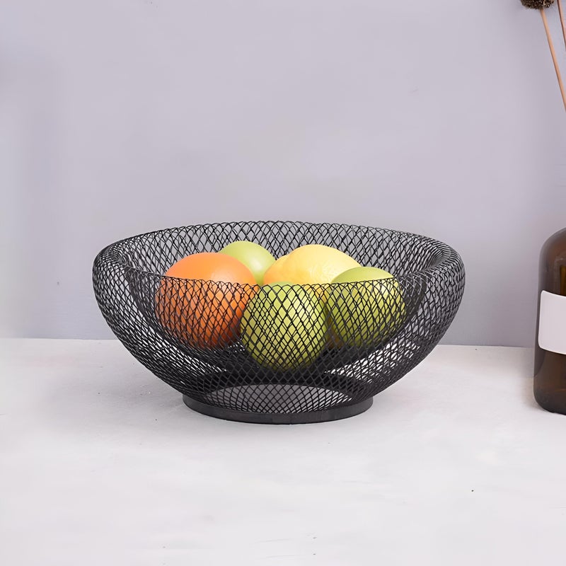 KESHAVAM Metal Wire Fruit Basket Bowl - 25cm Wide, Modern Black Mesh Storage for Fruits, Vegetables & Snacks, Decorative Countertop Organizer for Kitchen, Dining & Living Room - Image 1