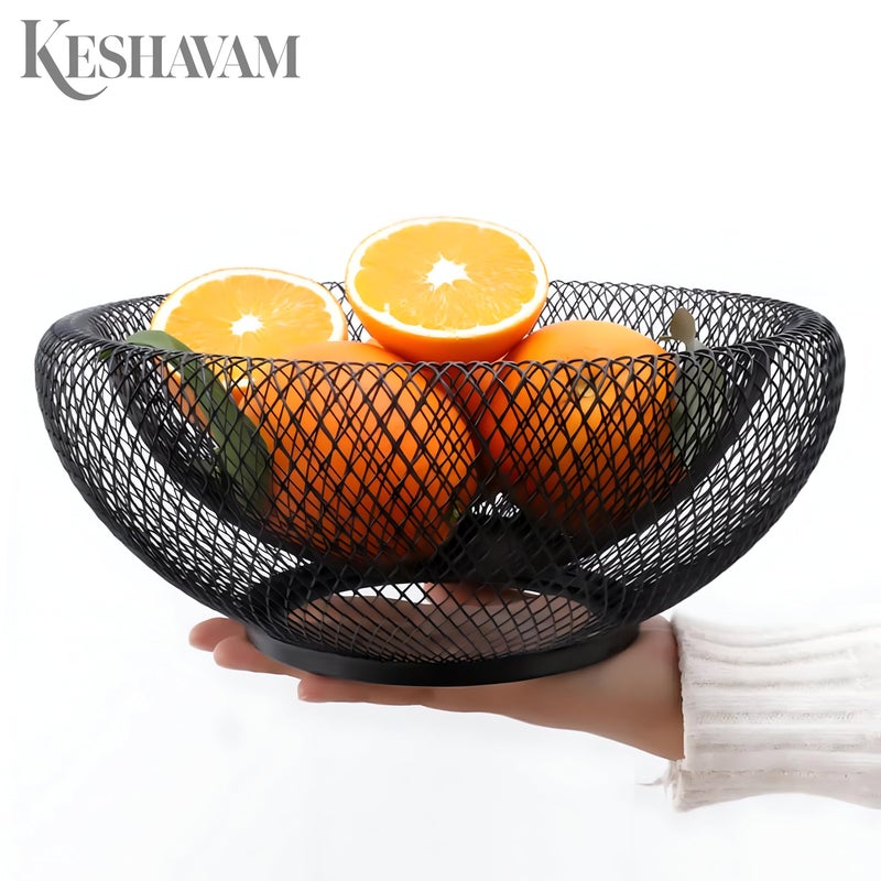 KESHAVAM Metal Wire Fruit Basket Bowl - 25cm Wide, Modern Black Mesh Storage for Fruits, Vegetables & Snacks, Decorative Countertop Organizer for Kitchen, Dining & Living Room - Image 5