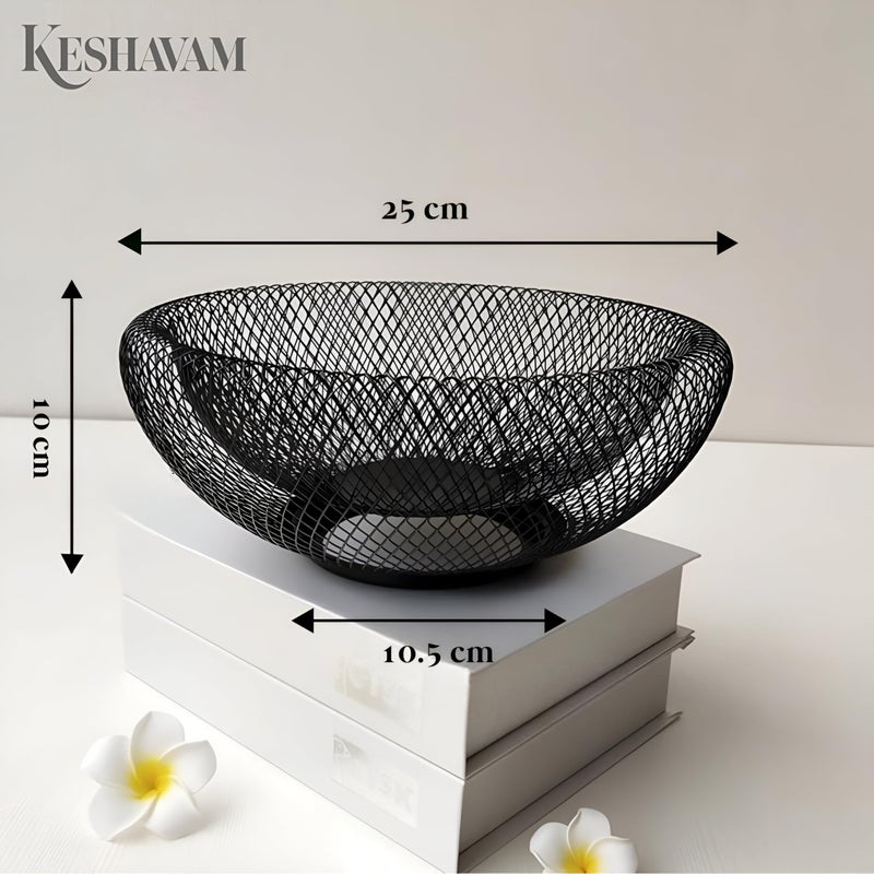 KESHAVAM Metal Wire Fruit Basket Bowl - 25cm Wide, Modern Black Mesh Storage for Fruits, Vegetables & Snacks, Decorative Countertop Organizer for Kitchen, Dining & Living Room - Image 2