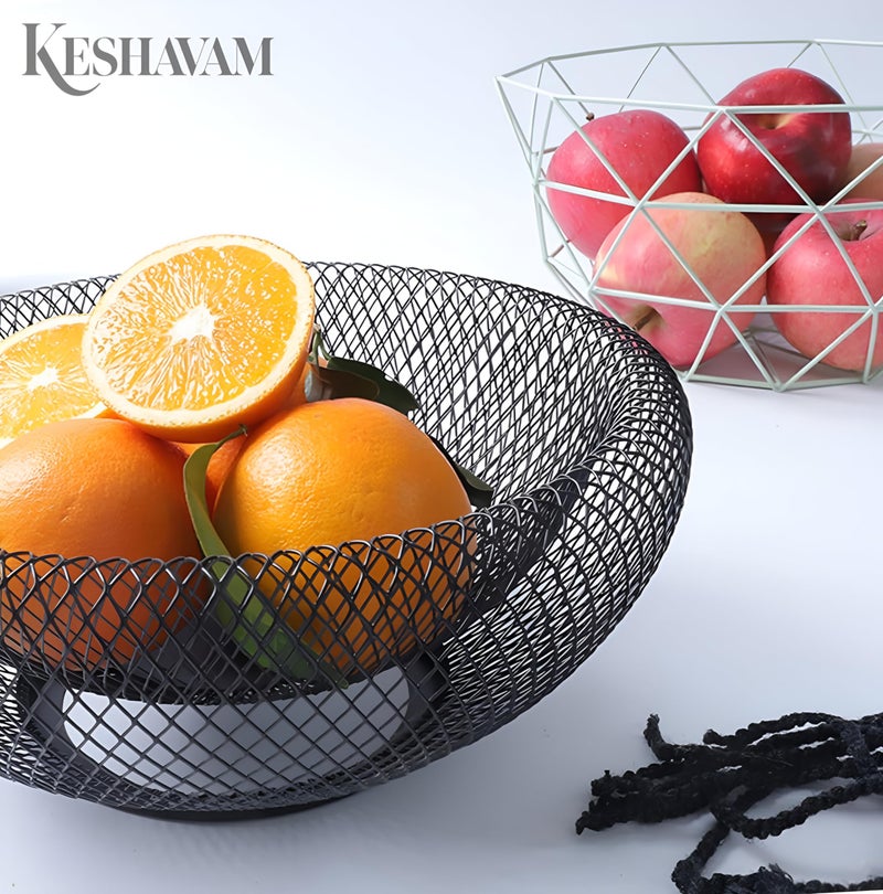 KESHAVAM Metal Wire Fruit Basket Bowl - 25cm Wide, Modern Black Mesh Storage for Fruits, Vegetables & Snacks, Decorative Countertop Organizer for Kitchen, Dining & Living Room - Image 3