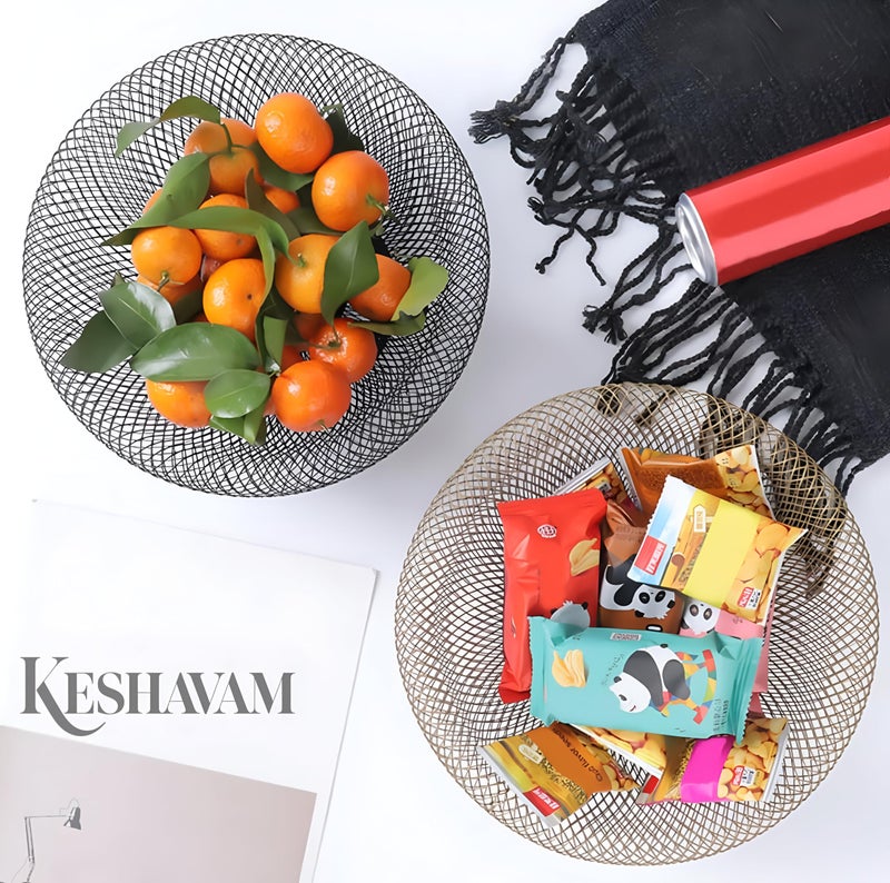 KESHAVAM Metal Wire Fruit Basket Bowl - 25cm Wide, Modern Black Mesh Storage for Fruits, Vegetables & Snacks, Decorative Countertop Organizer for Kitchen, Dining & Living Room - Image 4