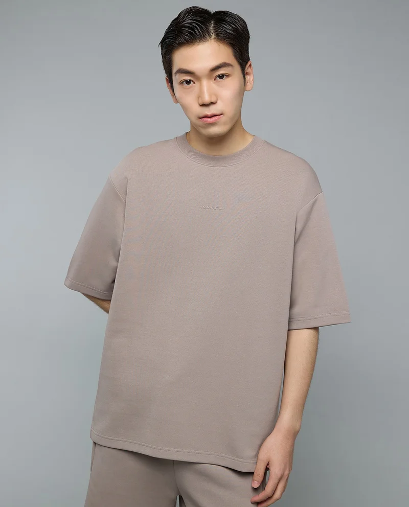 أر أند بي Solid T-Shirt with Crew Neck and Short Sleeves