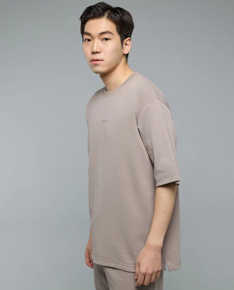 أر أند بي Solid T-Shirt with Crew Neck and Short Sleeves