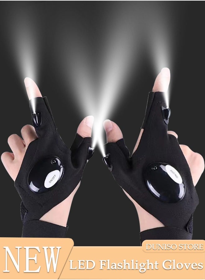 DUNISO - LED Flashlight Gloves for Men and Women Hands-Free Waterproof Gloves for Working in Darkness and Night Reading Finger Light Gloves for Night Fishing, Running, Camping - Image 1