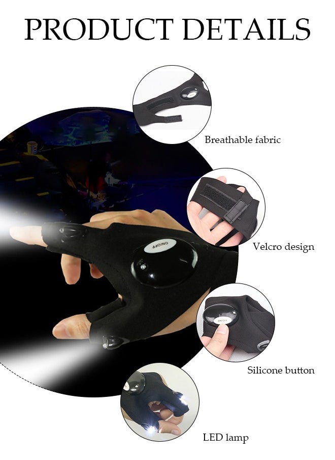 DUNISO - LED Flashlight Gloves for Men and Women Hands-Free Waterproof Gloves for Working in Darkness and Night Reading Finger Light Gloves for Night Fishing, Running, Camping - Image 1