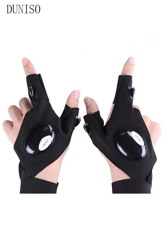 DUNISO - LED Flashlight Gloves for Men and Women Hands-Free Waterproof Gloves for Working in Darkness and Night Reading Finger Light Gloves for Night Fishing, Running, Camping - Image 1