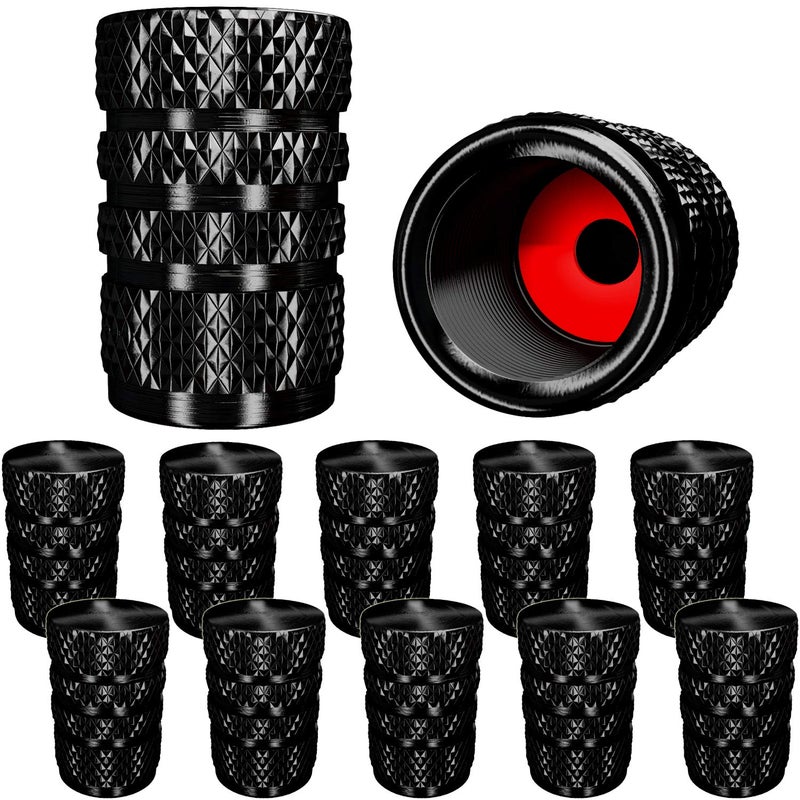 (12 Pack) Aluminum Tire Valve Stem Caps, Metal with Rubber Ring, Dust Proof Cover Universal fit for Cars, SUVs, Bike and Bicycle, Trucks, Motorcycles Metal ((12 Pack) Black)