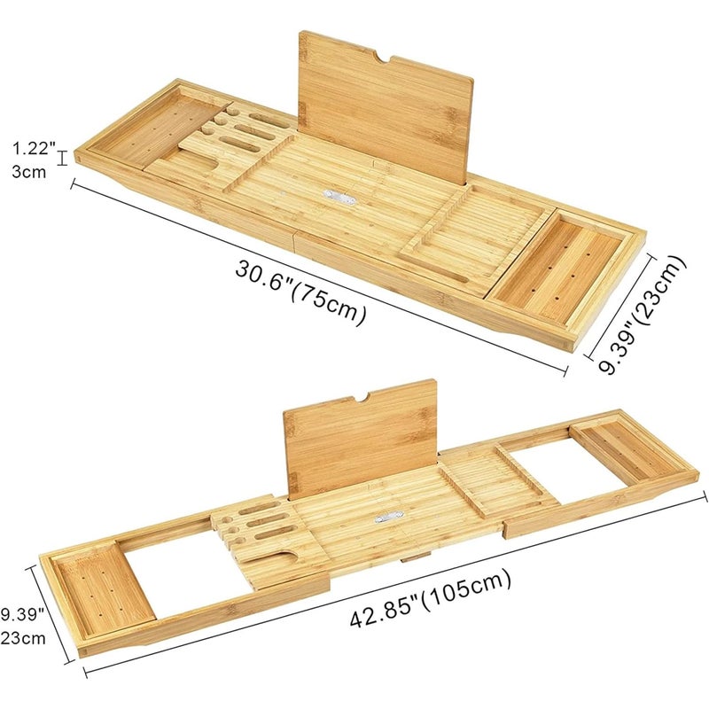 Everhype Bathtub Tray Bamboo Bathtub Caddy Wooden Bathtub Caddy Expandable Handles Bathtub Organizer with Book Tablet Wine Glass Cup Towel Cosmetics Holder - Image 5