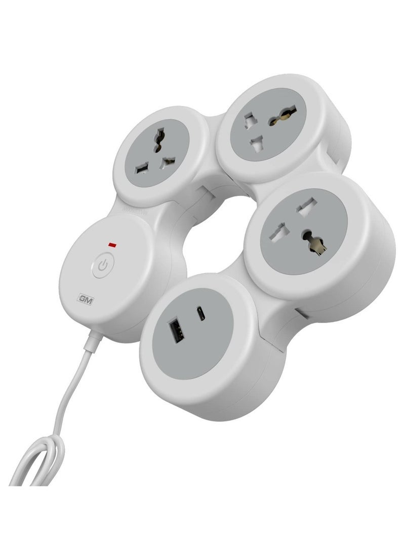 GM GM 4+1 G-Hoop Spike Guard with C & A Type USB-Master Switch,Indicator, Safety Shutter, 1.8 Mtr Wire with Overload Protection 3 International sockets & 2 USB Port 1 C Type 1 A Type 3.1A…  - Image 2