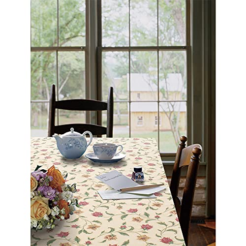 Freelance PVC Vinyl Tuscany Flannel Backing Dining Plastic Table Cover Cloth - Waterproof Protector, 4-6 Seater, Rectangle 54x78 inches (with White Border Edge Lace) - Product of Meiwa, Japan - Image 1