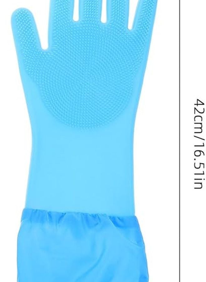 قفازات غسيل الأطباق طويلة زرقاء قابلة لإعادة الاستخدام مقاومة للحرارة لتنظيف المطبخ والطهي واستحمام الحيوانات الأليفة - Image 3