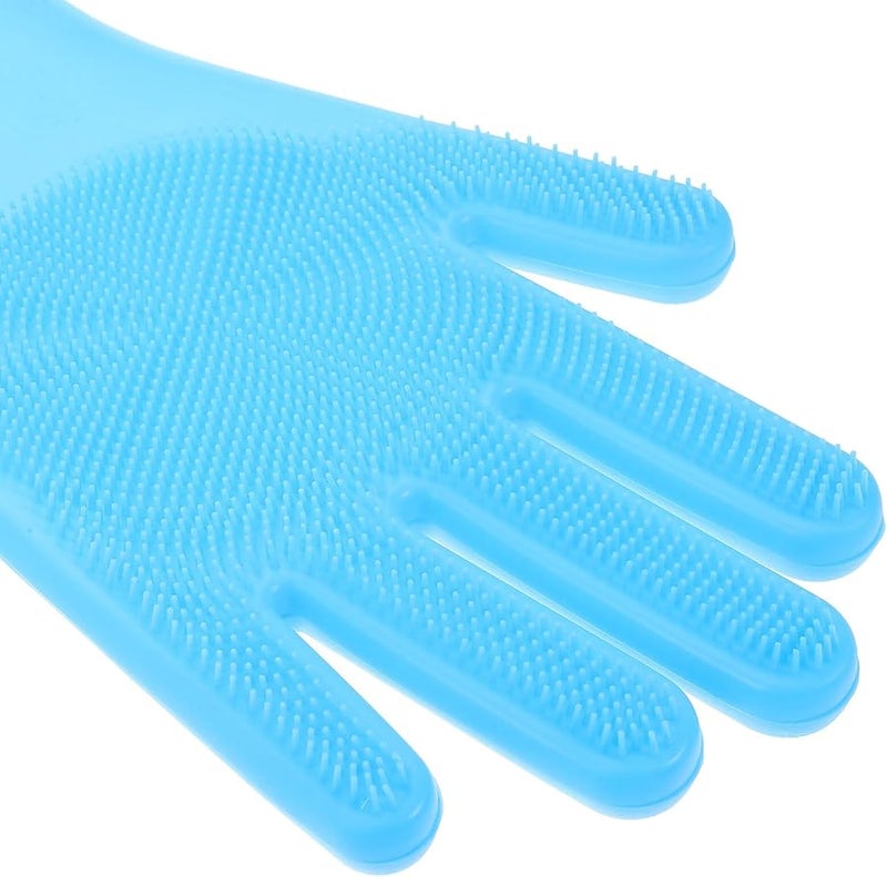 قفازات غسيل الأطباق طويلة زرقاء قابلة لإعادة الاستخدام مقاومة للحرارة لتنظيف المطبخ والطهي واستحمام الحيوانات الأليفة - Image 4