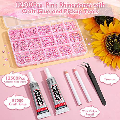 shynek 14000Pcs Flatback Pink Rhinestones with B7000 Adhesive Glue, Non Hotfix AB Color Jelly Resin Rhinestones Gems with Tweezer & Picker Pens for Shoes, Tumblers, Clothes Decoration - Image 2