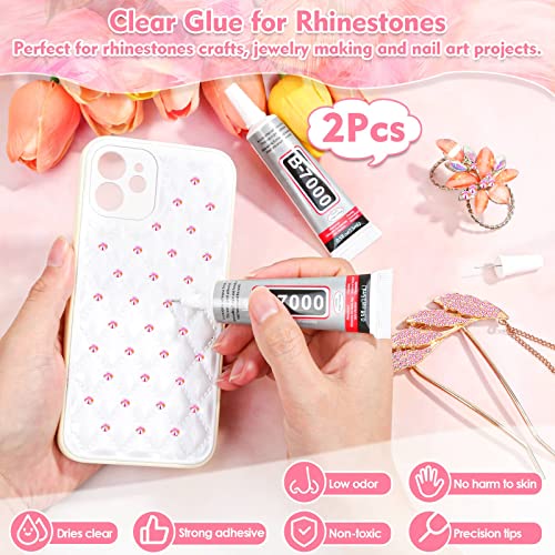 shynek 14000Pcs Flatback Pink Rhinestones with B7000 Adhesive Glue, Non Hotfix AB Color Jelly Resin Rhinestones Gems with Tweezer & Picker Pens for Shoes, Tumblers, Clothes Decoration - Image 3