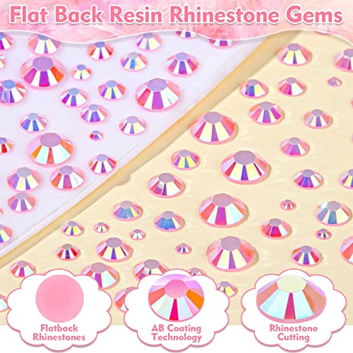 shynek 14000Pcs Flatback Pink Rhinestones with B7000 Adhesive Glue, Non Hotfix AB Color Jelly Resin Rhinestones Gems with Tweezer & Picker Pens for Shoes, Tumblers, Clothes Decoration - Image 5