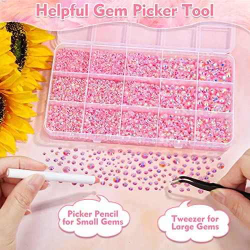 shynek 14000Pcs Flatback Pink Rhinestones with B7000 Adhesive Glue, Non Hotfix AB Color Jelly Resin Rhinestones Gems with Tweezer & Picker Pens for Shoes, Tumblers, Clothes Decoration - Image 4