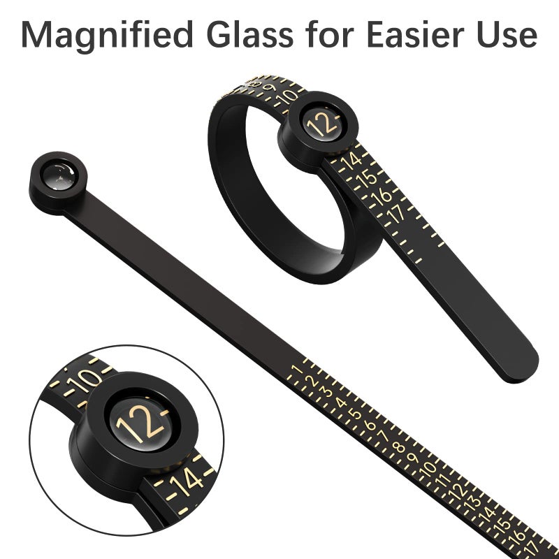 REIDEA Ring Sizer 1-17 REIDEA Measuring Tool with Magnified Glass, Reusable Finger Size Gauge Jewelry Sizing Tool USA Rings Size (Black Sizer Gold Scale)  - Image 2