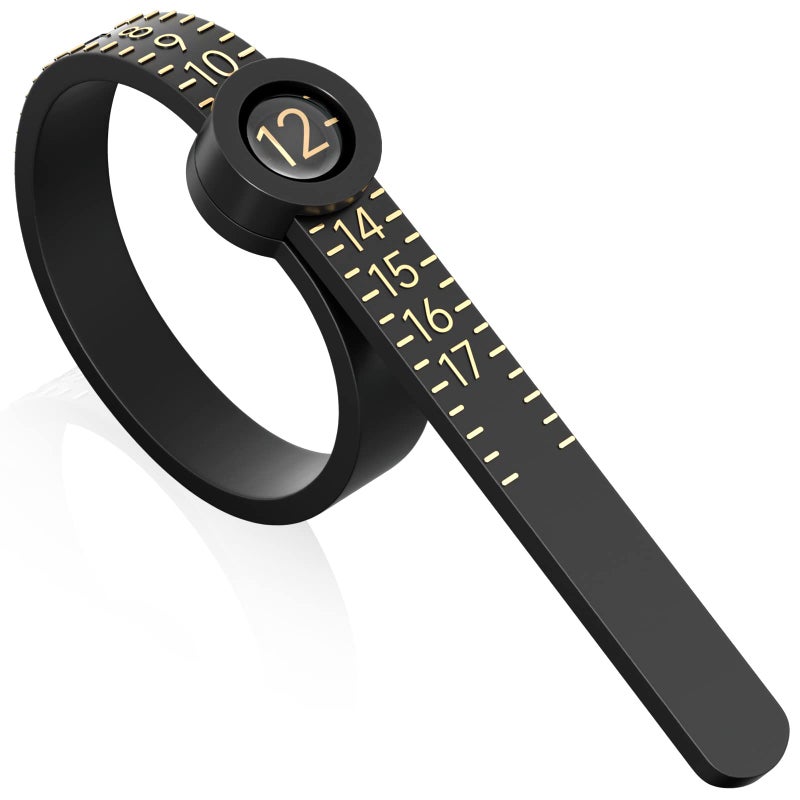 REIDEA Ring Sizer 1-17 REIDEA Measuring Tool with Magnified Glass, Reusable Finger Size Gauge Jewelry Sizing Tool USA Rings Size (Black Sizer Gold Scale)  - Image 1