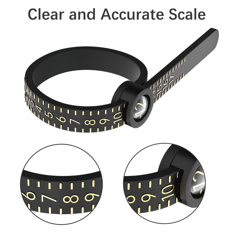 REIDEA Ring Sizer 1-17 REIDEA Measuring Tool with Magnified Glass, Reusable Finger Size Gauge Jewelry Sizing Tool USA Rings Size (Black Sizer Gold Scale)  - Image 4