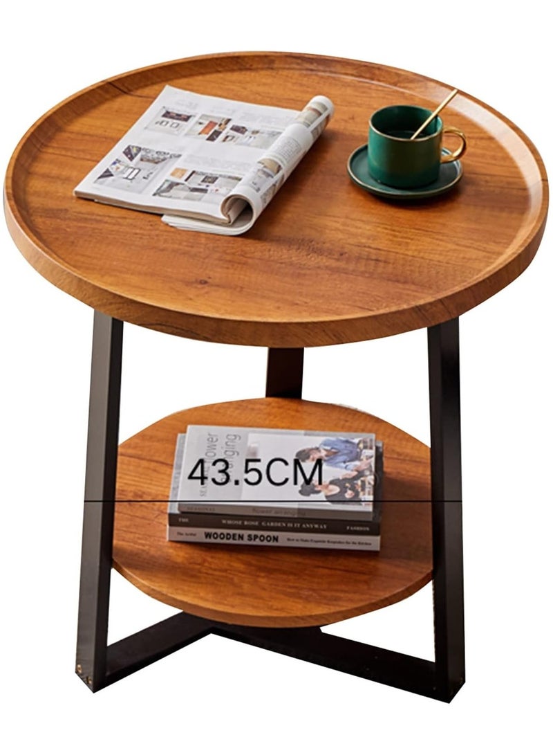 Jorunb 2-Tier Round Side Table with Storage Shelf Edge Protection Tray Sturdy Metal Frame Coffee Table Bedside Table for Living Room Bedroom Small Spaces (Color : Brown-B, Size : 50 * 60cm) - Image 1