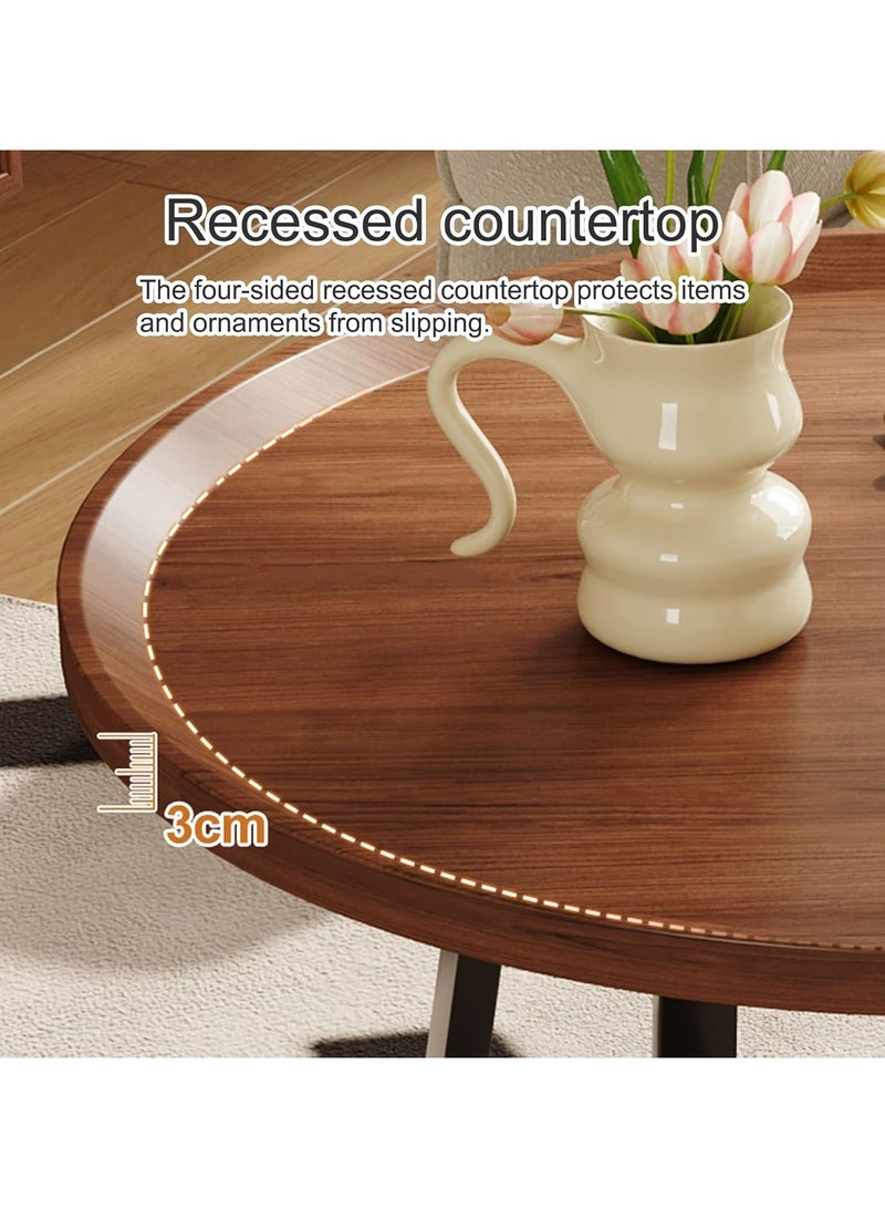 Jorunb 2-Tier Round Side Table with Storage Shelf Edge Protection Tray Sturdy Metal Frame Coffee Table Bedside Table for Living Room Bedroom Small Spaces (Color : Brown-B, Size : 50 * 60cm) - Image 4