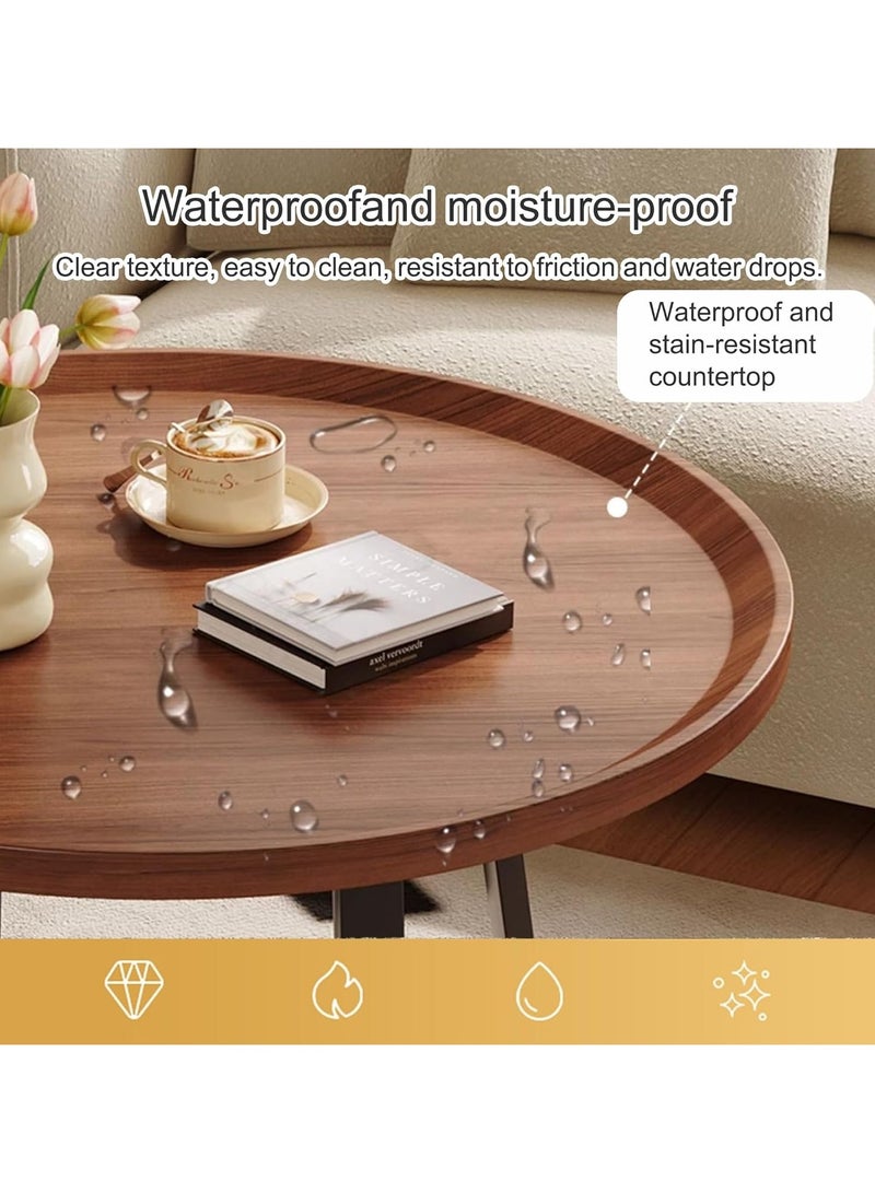 Jorunb 2-Tier Round Side Table with Storage Shelf Edge Protection Tray Sturdy Metal Frame Coffee Table Bedside Table for Living Room Bedroom Small Spaces (Color : Brown-B, Size : 50 * 60cm) - Image 3