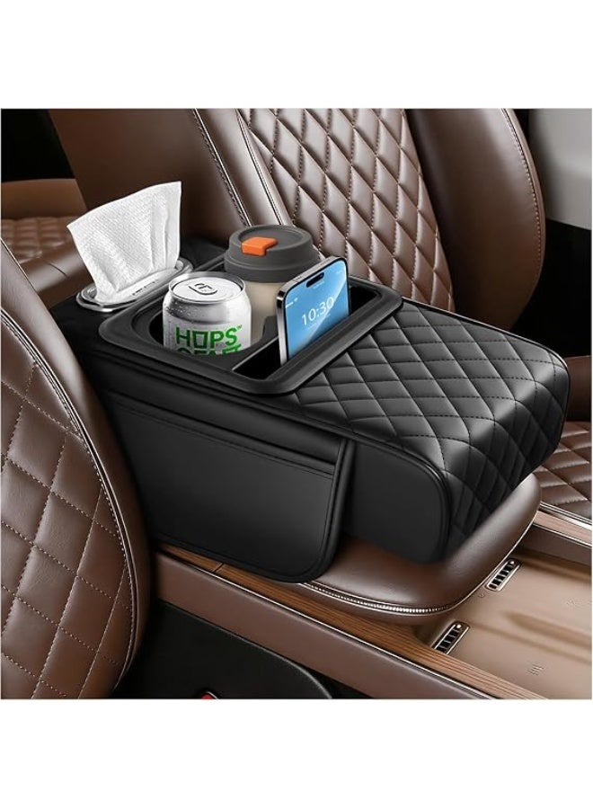 Generic valueable 1 5-in-1 Car Armrest Organizer - Storage Box with Leather Cushion - Phone Holder, Cup Holder and Storage Pocket for Belongings - Combines Multiple Functions in One Design - Helps Utilize Cabin Space in an Organized and Practical Way - Image 1