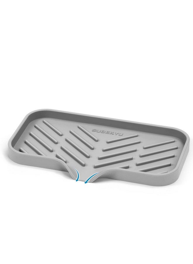 SUBEKYU Silicone Kitchen Soap Tray, Sink Tray for Kitchen Counter/Soap Bottles, Sponge Holder and Organizer with Drain Spout, Grey, [Size: 9.5 x 5 inch] - Image 1