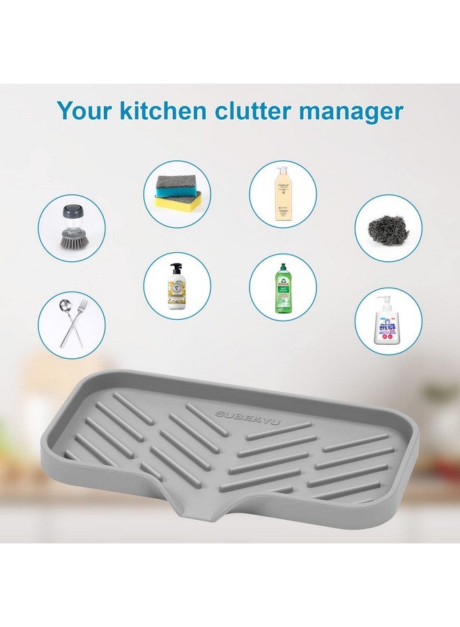 SUBEKYU Silicone Kitchen Soap Tray, Sink Tray for Kitchen Counter/Soap Bottles, Sponge Holder and Organizer with Drain Spout, Grey, [Size: 9.5 x 5 inch] - Image 5