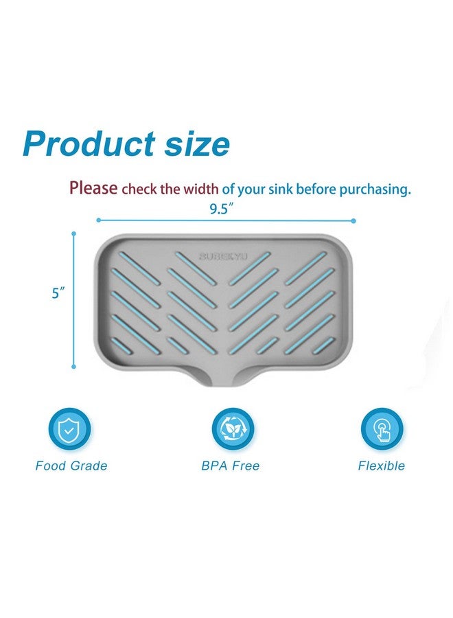 SUBEKYU Silicone Kitchen Soap Tray, Sink Tray for Kitchen Counter/Soap Bottles, Sponge Holder and Organizer with Drain Spout, Grey, [Size: 9.5 x 5 inch] - Image 2