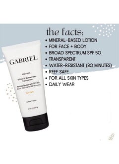 Gabriel Spf 50 Sunscreen Face And Body Lotion | Reef Safe (Octinoxate & Oxybenzone Free) | Clear Mineralbased Zinc Oxide Weightless Formula | Broadspectrum | Water Resistant 2.1 Oz - pzsku/ZFCFD5D7A3221D56101CCZ/45/_/1661189719/4e155cda-e59e-4c10-8528-f4ff7cc61d0f