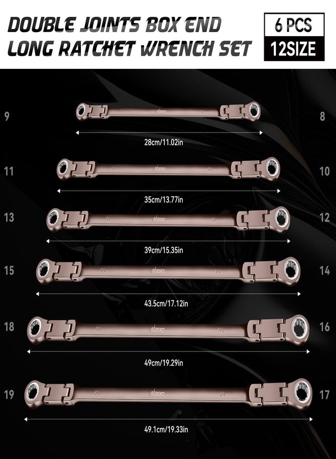 DISEN Upgraded Double Jointed Extra Long Flex Head Ratchet Wrench Set, 6 PCS Metric 8-19mm Box End Ratcheting Wrench set with Magnetic Pickup Tool, 72-Teeth, Cr-V Steel,12 Point, Grey Nickel - Image 4
