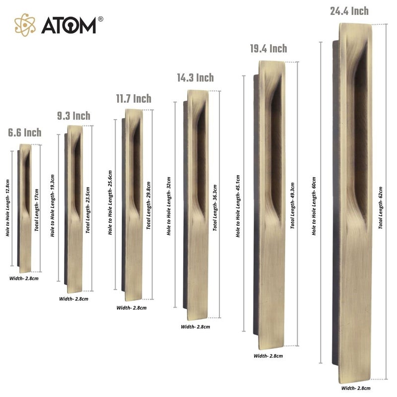 ATOM 6.6 Inches Sliding Council Wardrobe Door Handle | for Drawer Cupboard Almirah Kitchen Cabinet Slider Doors Handles | Brass Antique Finish (Set of 2, CH-316) - Image 3