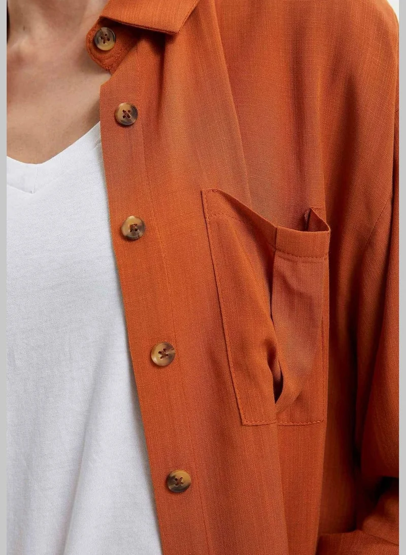 ديفاكتو Woman Woven Top Relax Fit Shirt Neck Long Sleeve Shirt