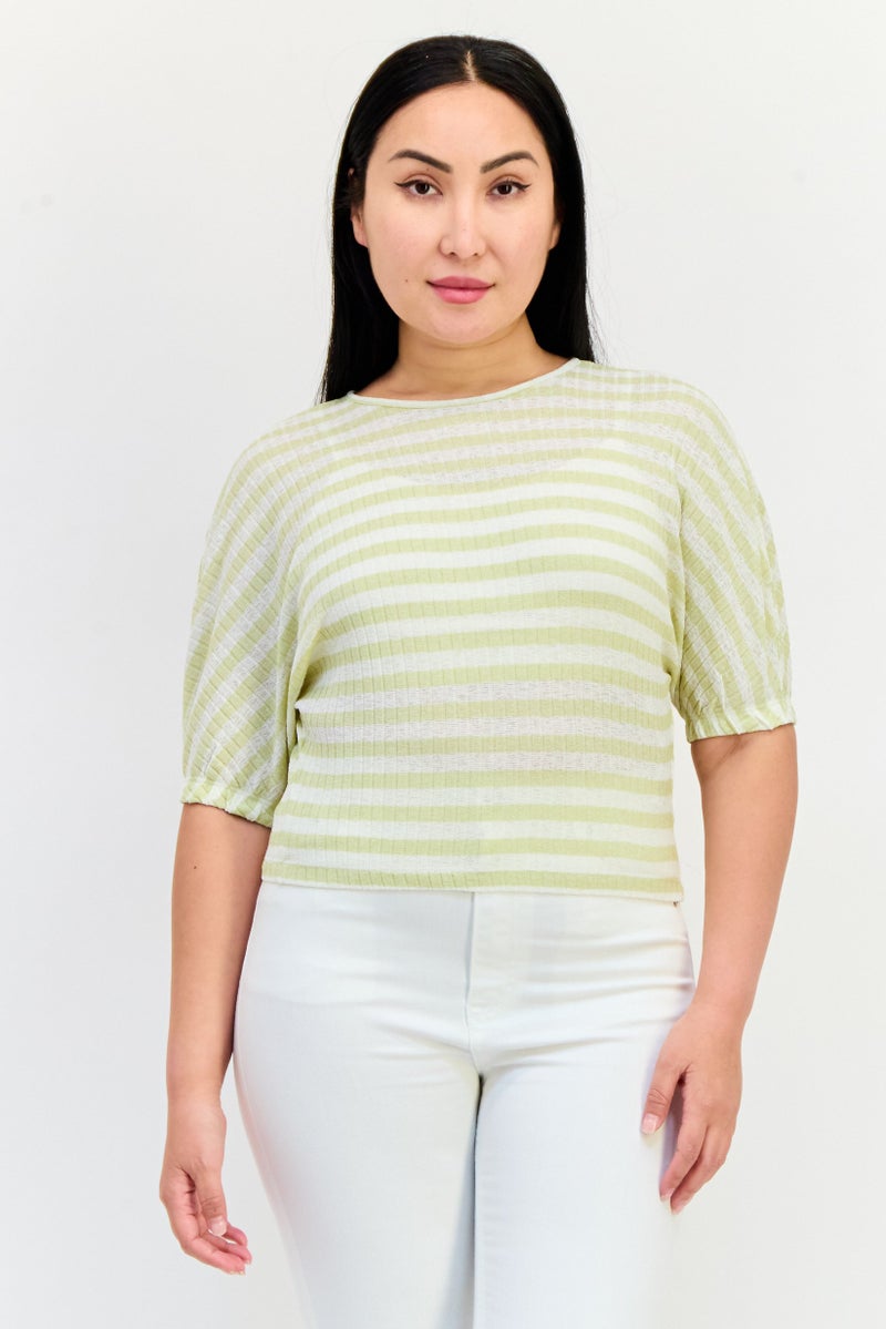 ONLY Women Crew Neck Short Sleeves Textured Tops, Multicolor  - Image 1