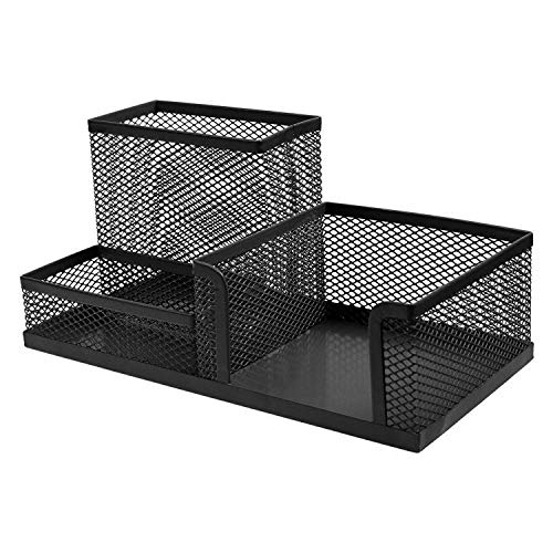 SUKHAD 3-Compartment Metal Mesh Desk Organizer, 8 X 4 X 3.8 Inch, Black - Image 1